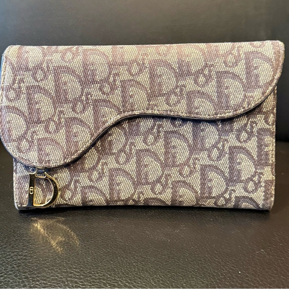 Christian Dior Trotter Saddle Denim Canvas Gray Long Wallet